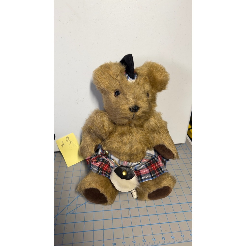 Vintage Scottish Teddy Bear Tartan Kilt Glengarry Bonnet Sporran 12 Inch‎ Plush